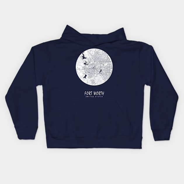 Fort Worth, USA City Map - Full Moon Kids Hoodie by deMAP Studio